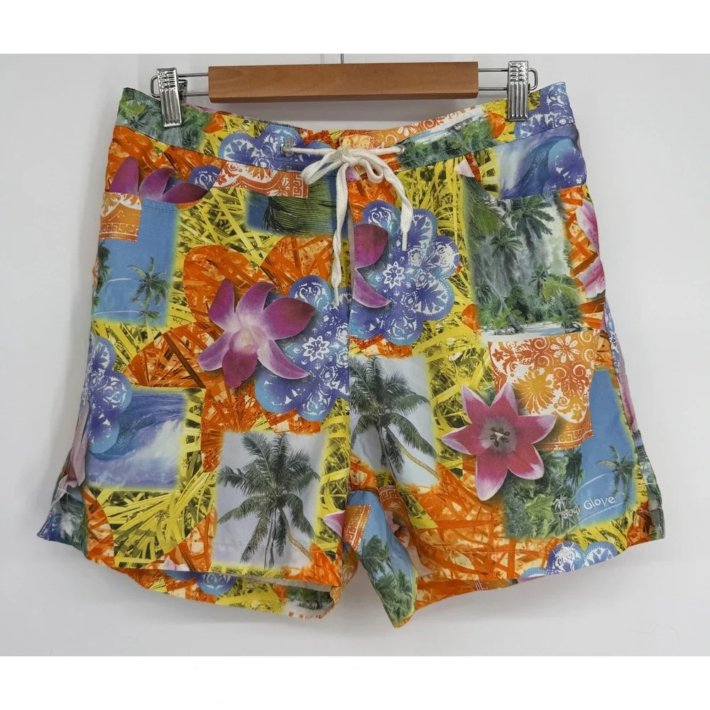 Body Glove Mens Tropical Floral Board Shorts Multicolor Hibiscus Palm Tree Sz  L